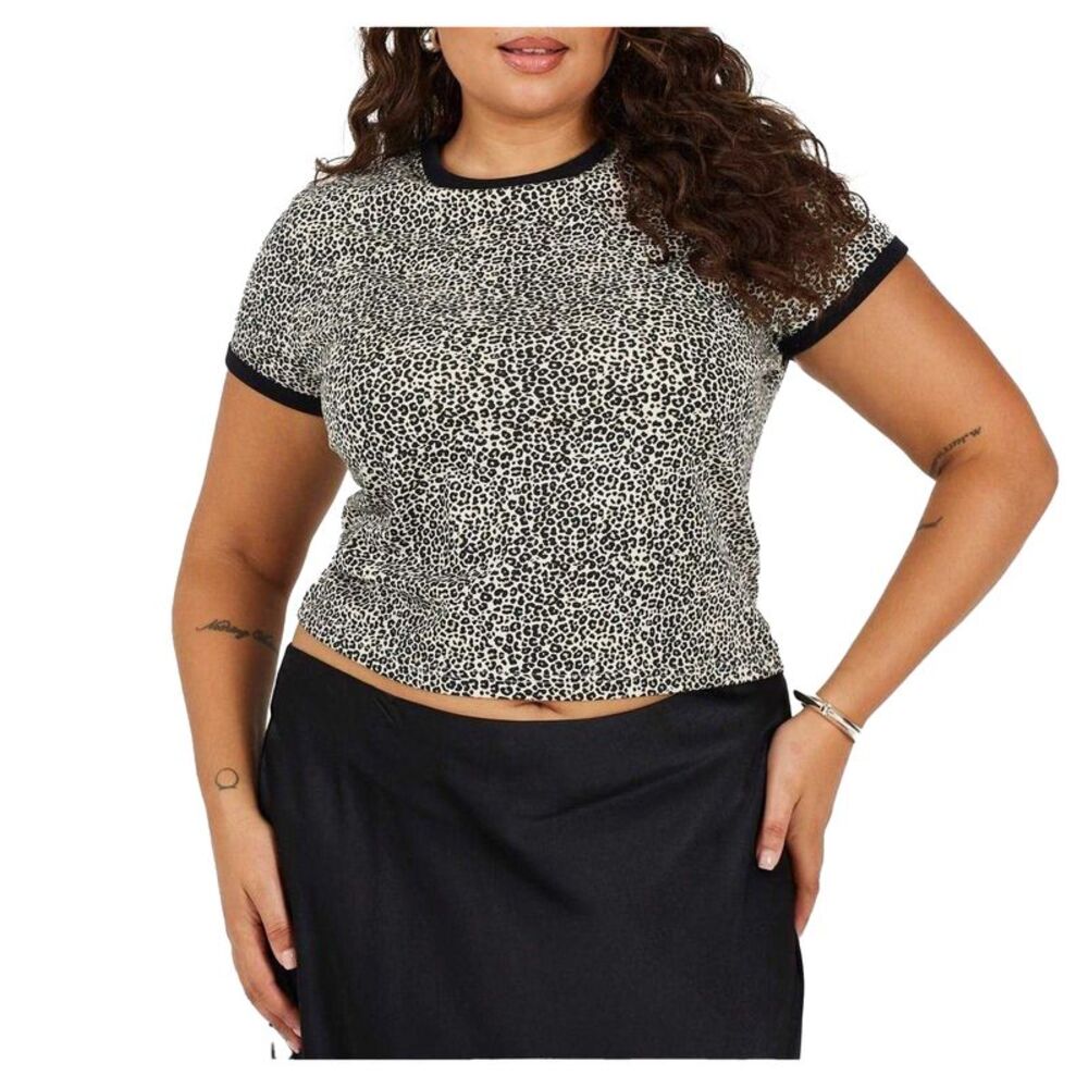 Brave Soul Womens/Ladies Leopard Print Cropped Plus T-Shirt / Leopard/Black